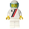 Racer, White Shirt with Two Stripes and 'S', White Legs, White Helmet with Visor