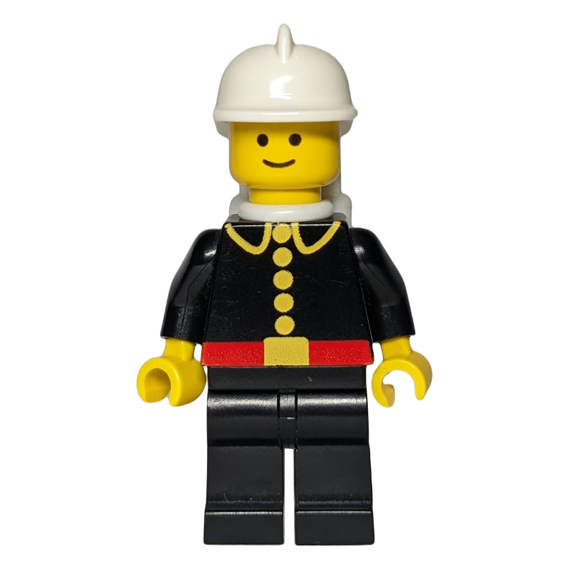 LEGO Fireman, Classic, Black Fire Jacket with Red Belt and Buttons, White Helmet, White Airtanks (fig-000990)