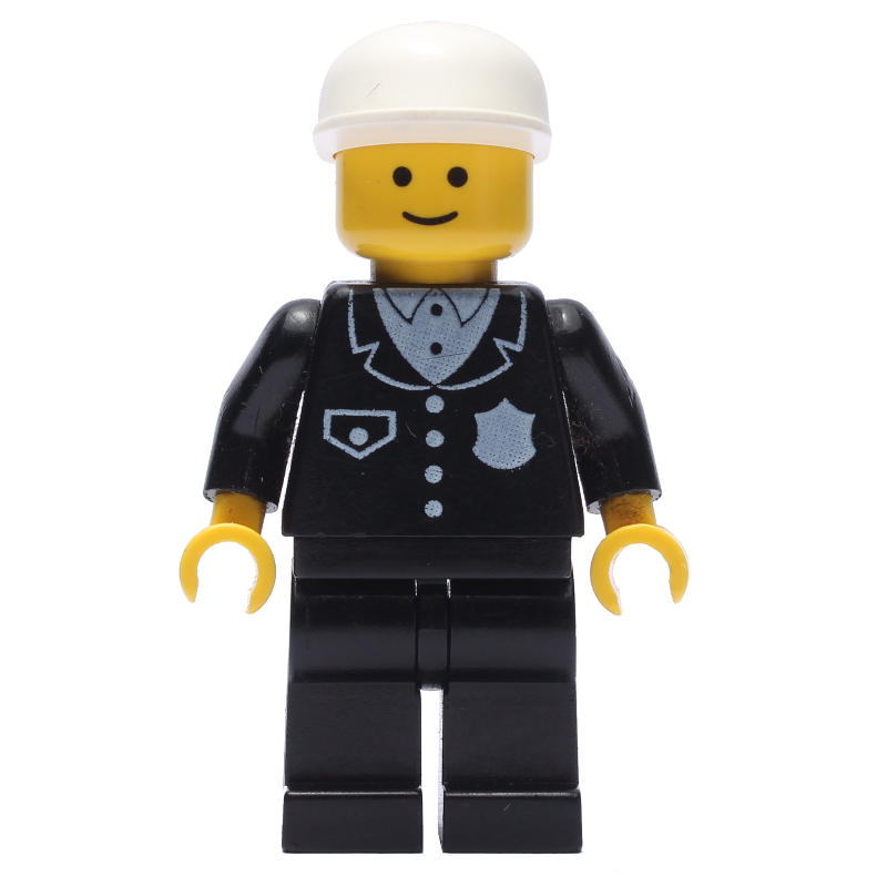 LEGO Policeman, Black Suit with Pocket and Badge, White Cap (fig-000991)