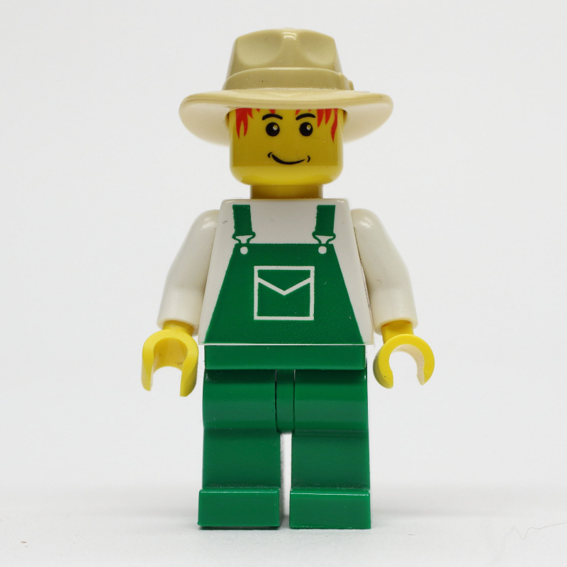 LEGO Man, Green Overalls, Tan Wide Brim Hat (fig-001018)