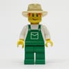 Man, Green Overalls, Tan Wide Brim Hat