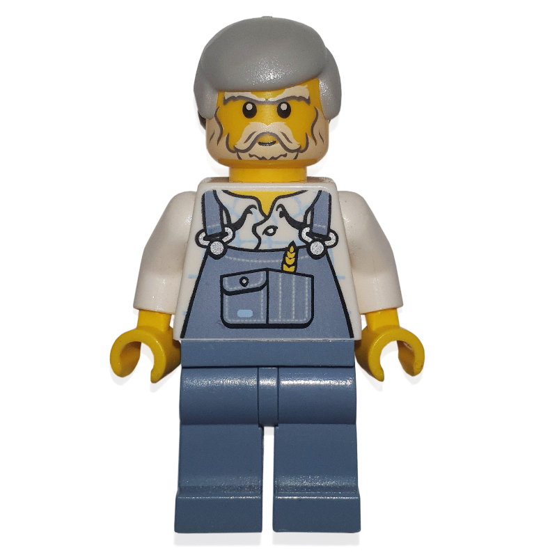 LEGO Man, Sand Blue Overalls, Light Bluish Gray Hair, Beard (fig-001031)