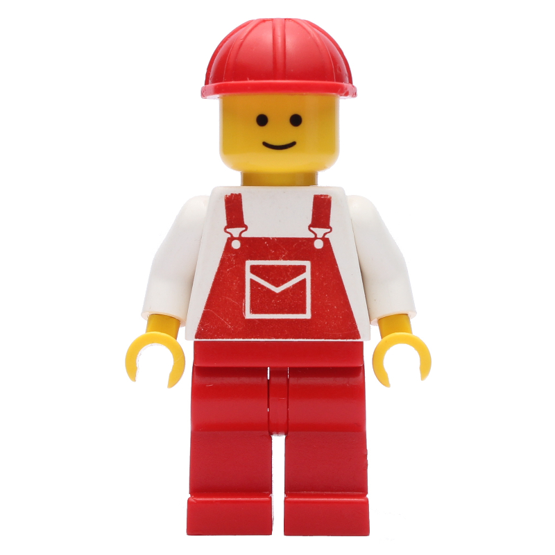 LEGO Man, Red Overalls, Red Hard Hat (3626a Head) (fig-001046)