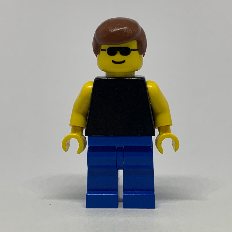 LEGO Man, Black Torso, Blue Legs, Brown Hair, Sunglasses (fig-001085)