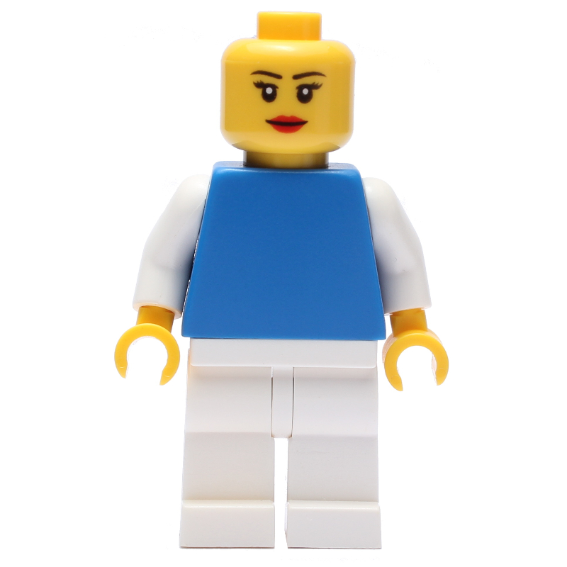 LEGO Woman, Blue Torso with White Arms, White Legs, Red Lips (fig-001087)