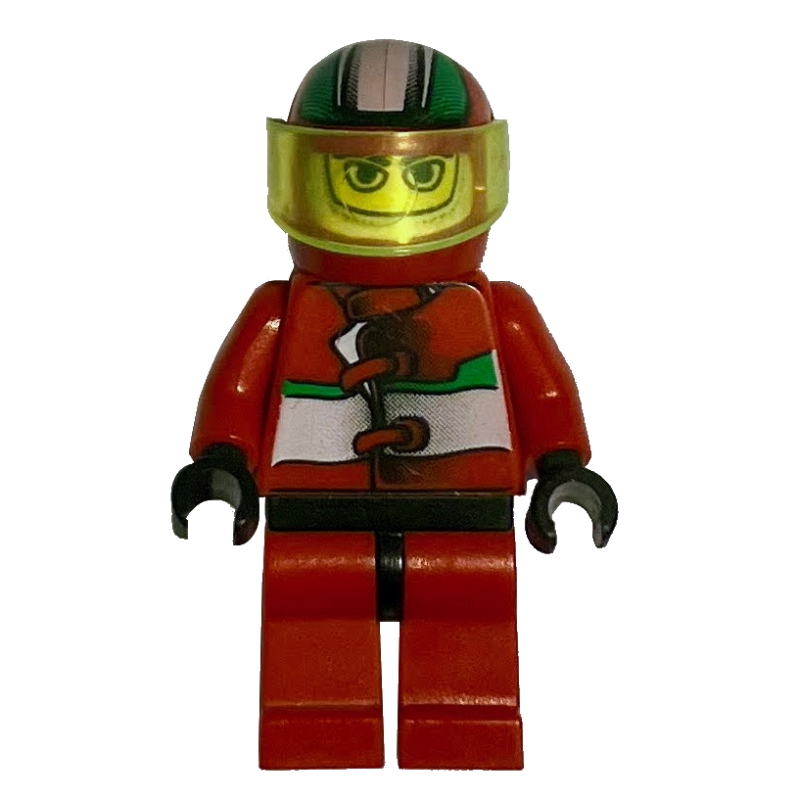 LEGO Race Driver, Red Torso, Red Legs, Black Helmet, Jungle Monster (fig-001088)