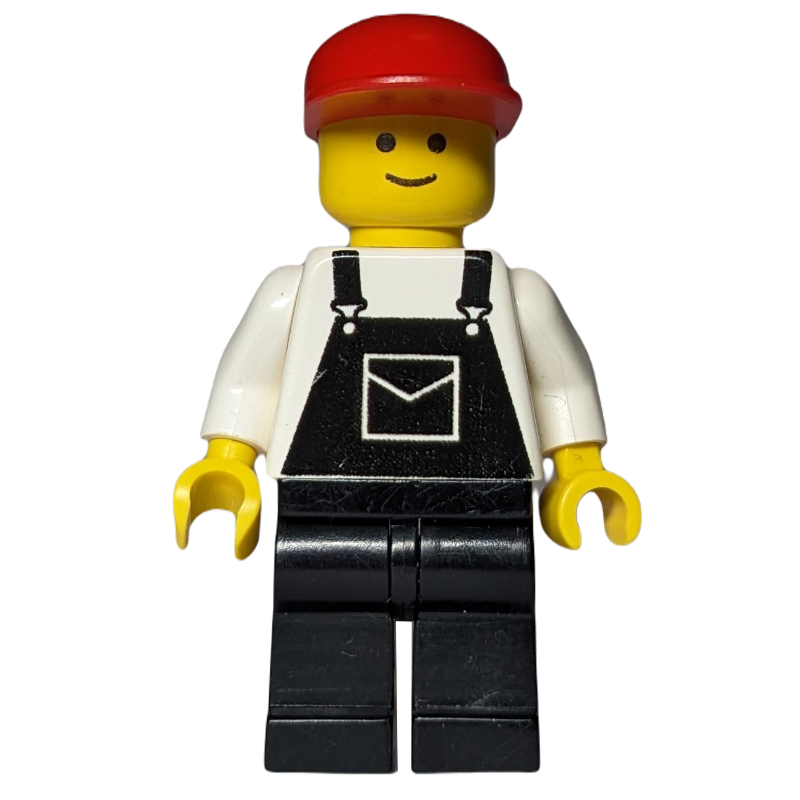 LEGO Man, Black Overalls, Red Cap (3626a Head) (fig-001125)