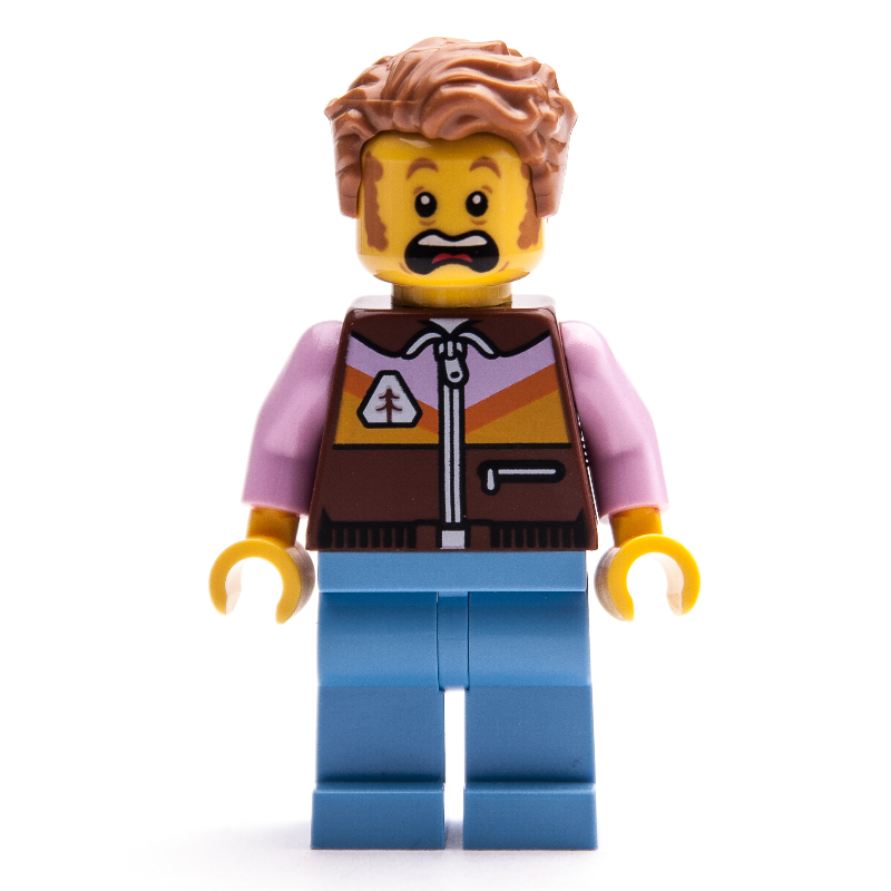 LEGO Man, Reddish Brown Jacket, Medium Blue Legs, Medium Nougat Hair (fig-001145)