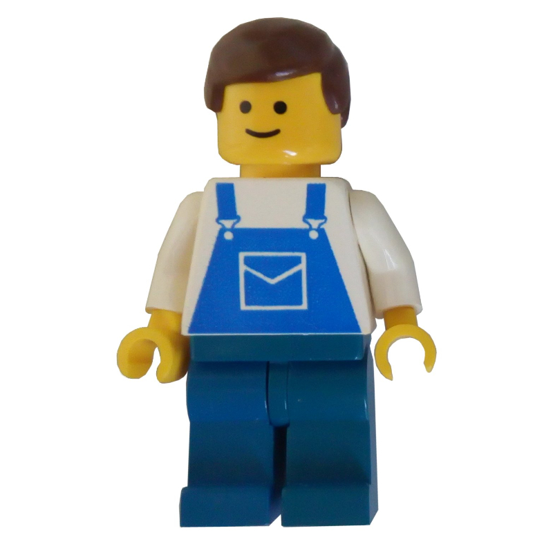 LEGO White Torso, Blue Overalls, Brown Hair (3626a Head) (fig-001148)