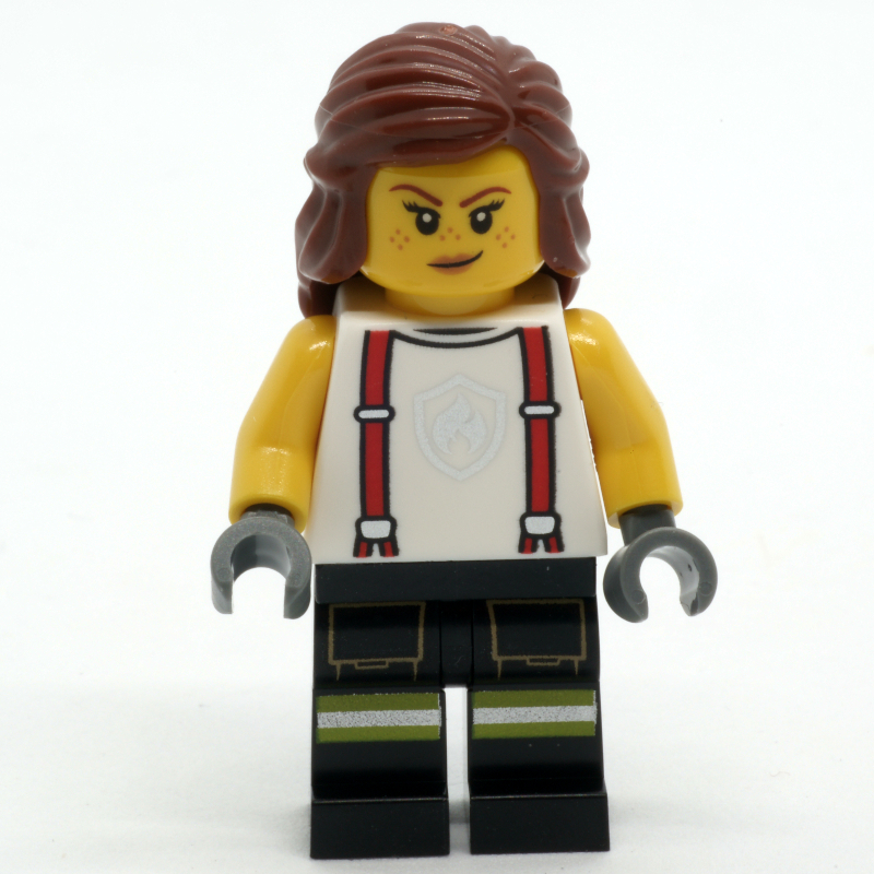 LEGO Firefighter, White Shirt, Black Legs, Reddish Brown Hair (fig-001176)