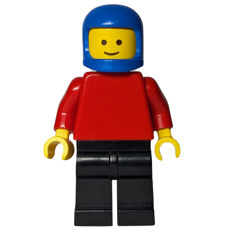 LEGO Man, Plain Red Torso, Black Legs, Blue Helmet (fig-001193)