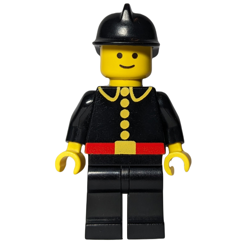 LEGO Fireman, Classic, Black Fire Jacket with Red Belt and Buttons, Black Helmet (fig-001196)