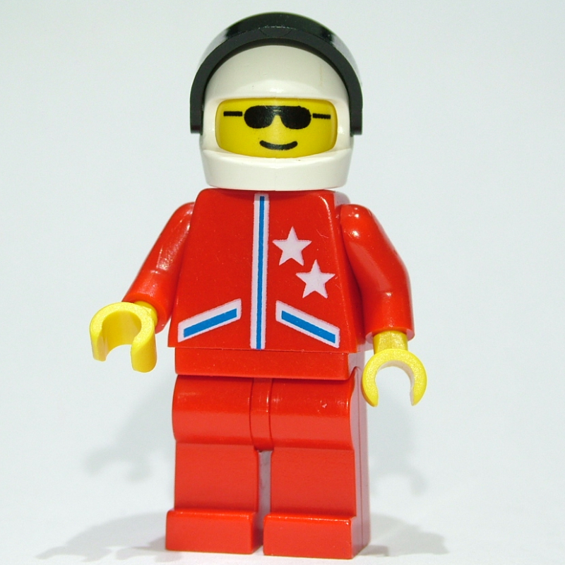 LEGO Racer, Red Jacket with 2 Stars, White Helmet with Visor, Sunglasses (fig-001206)