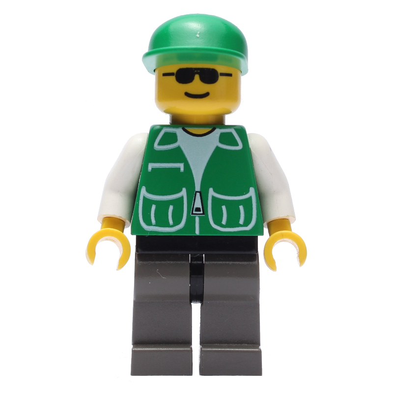 LEGO Construction Worker, Green Jacket with Pockets, Green Cap, Sunglasses (fig-001213)