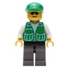 Construction Worker, Green Jacket with Pockets, Green Cap, Sunglasses