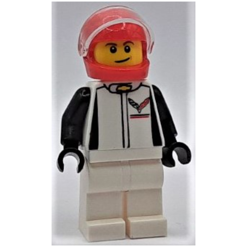 LEGO Race Driver, White Torso, White Legs, Red Helmet, Chevrolet (fig-001247)