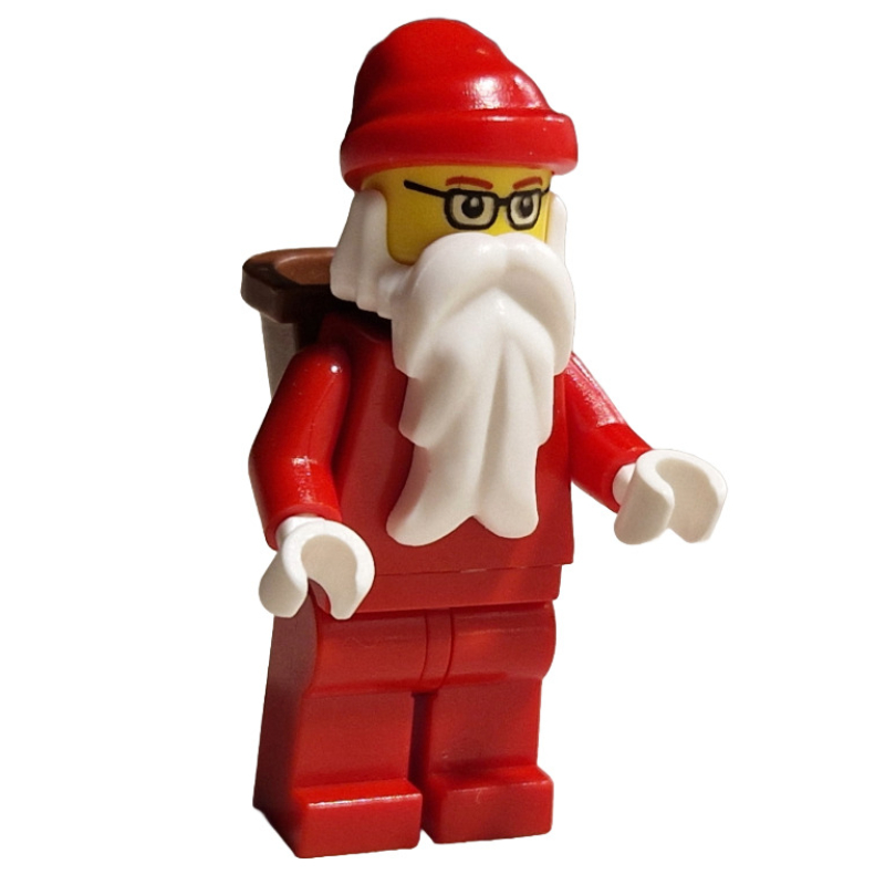 LEGO Santa, Plain Red with Back Basket, Glasses (fig-001249)