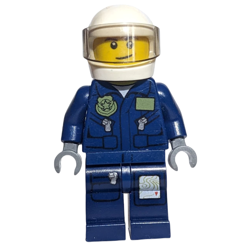 LEGO Policeman, Dark Blue Jacket with Pockets and Badge, White Helmet with Visor (fig-001277)