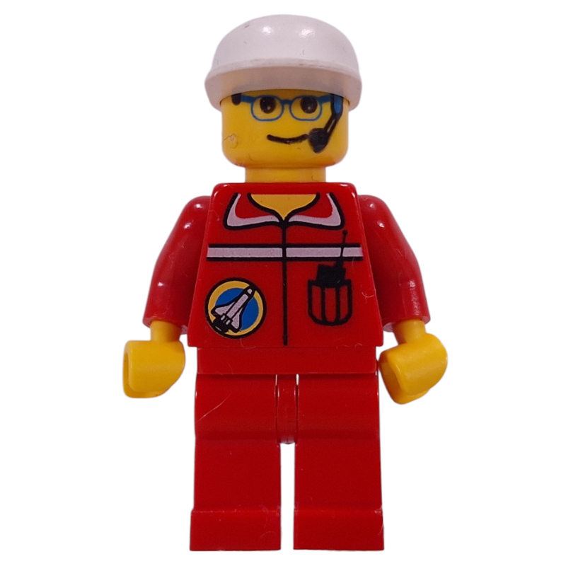 LEGO Space Port Ground Crew, Red Jumpsuit, White Cap, Headset and Glasses (fig-001289)