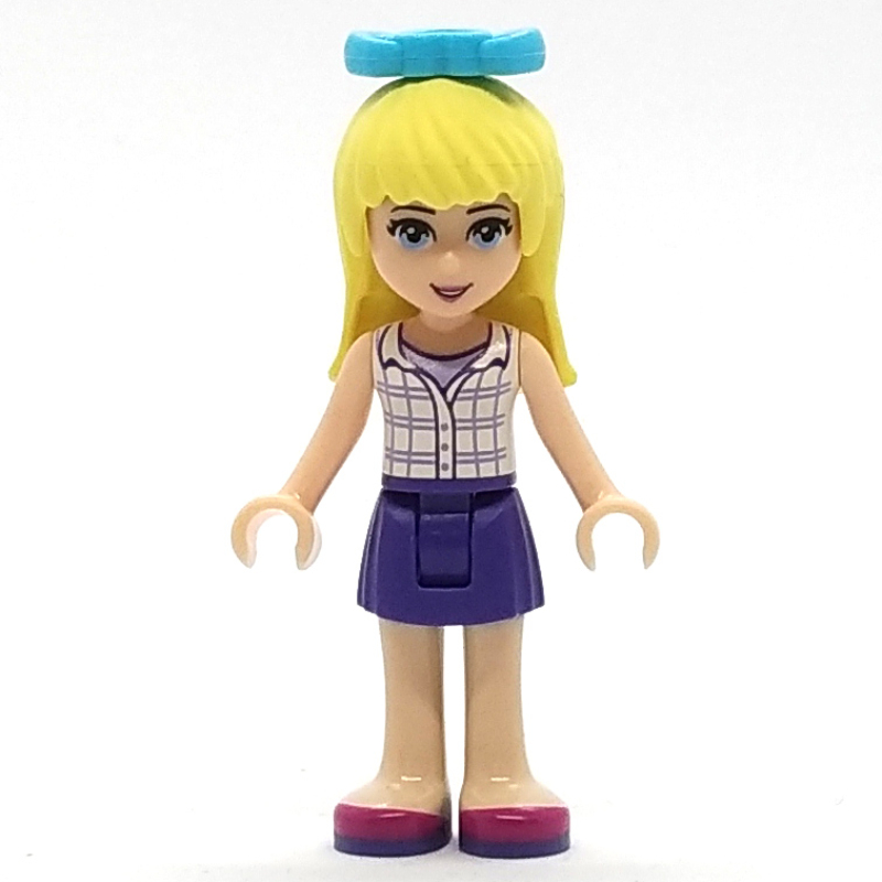 LEGO Stephanie - White Plaid Top, Dark Purple Skirt, Medium Azure Bow in Hair (fig-001362)