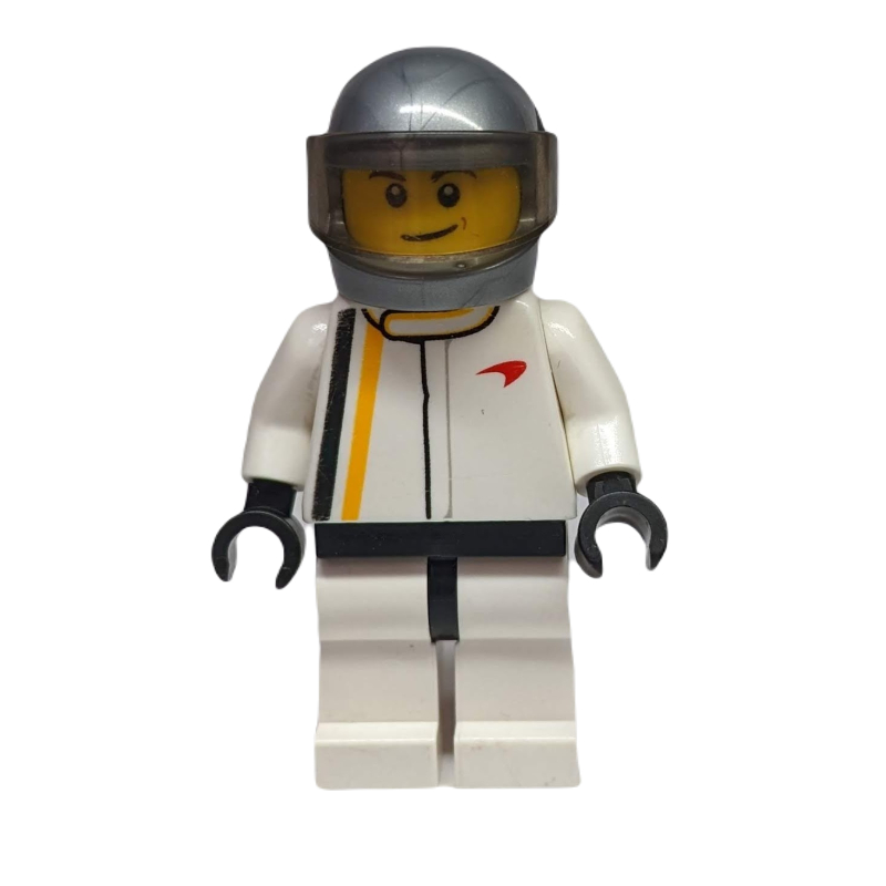 LEGO Race Driver, White Torso, White Legs, Flat Silver Helmet, McLaren (fig-001380)