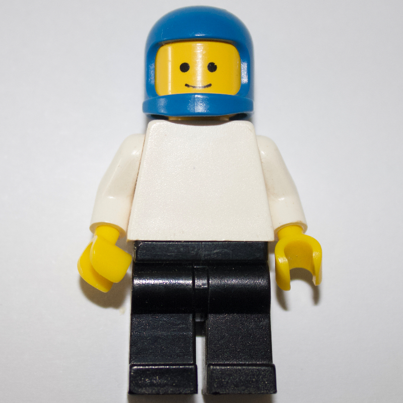 LEGO Man, Plain White Torso, Black Legs, Blue Helmet (fig-001381)