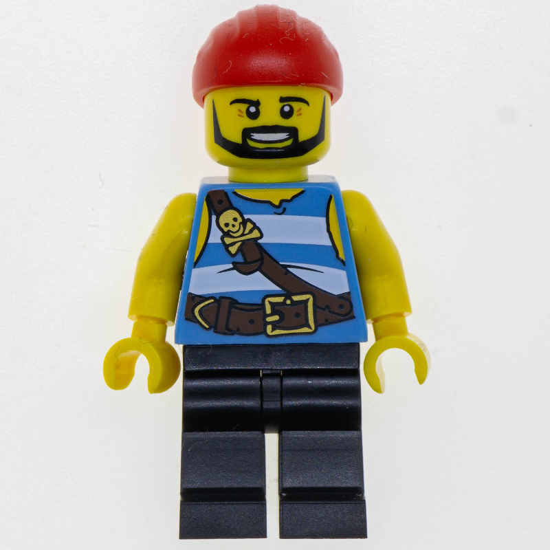LEGO Pirate - Medium Blue Stripes, Black Legs, Red Bandana (fig-001445)