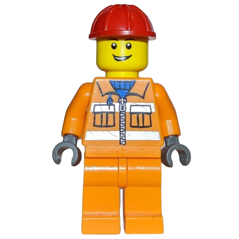 LEGO Worker - Orange Torso, Orange Legs, Red Helmet (fig-001454)