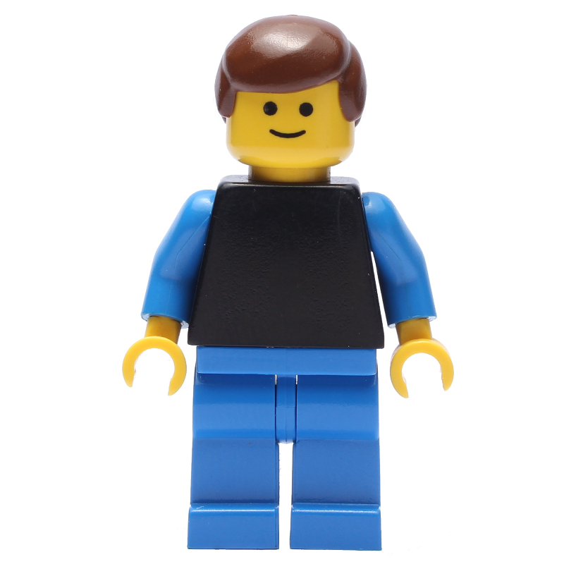 LEGO Man, Black Torso with Blue Arms, Blue Legs, Brown Hair (fig-001482)