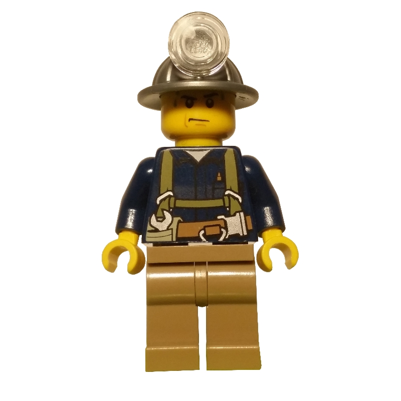LEGO Miner, Dark Blue Shirt with Harness, Mining Hat, Sweat Drops (fig-001486)