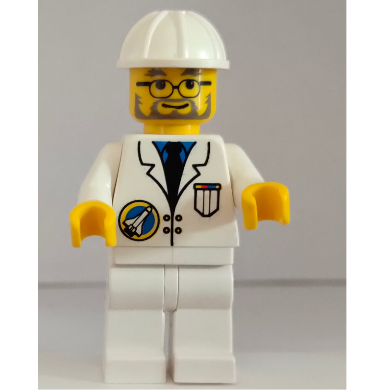 LEGO Space Port Ground Grew, White Jacket, White Legs, White Hard Hat, Beard and Glasses (fig-001504)