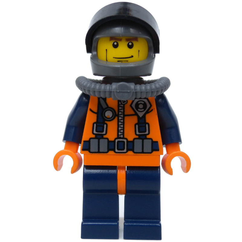 LEGO Coast Guard Diver, Orange Wetsuit with Coast Guard Badge, Dark Gray Helmet with Visor (fig-001518)