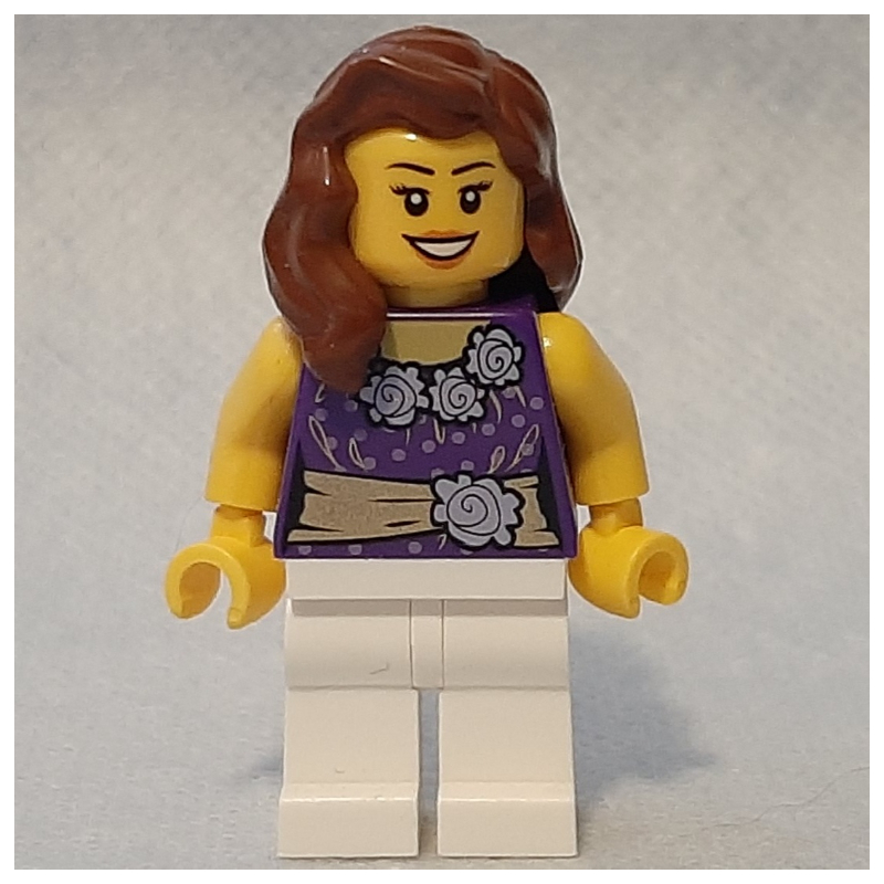 LEGO Dark Purple Torso, White Legs, Reddish Brown Hair (fig-001537)