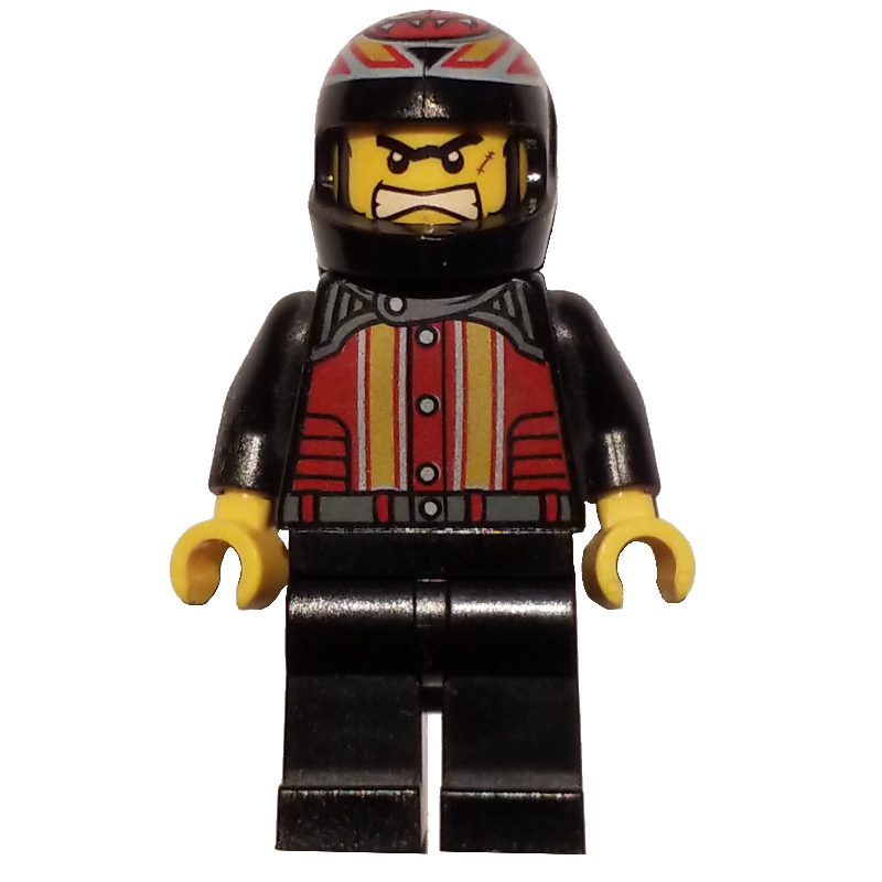 LEGO Race Driver, Black Torso, Black Legs, Black Helmet, Crazy Demon (fig-001540)