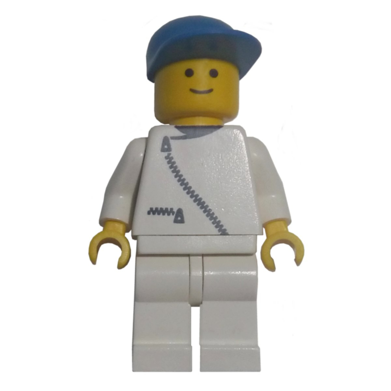 LEGO Man, White Jacket with Zipper, White Legs, Blue Cap (fig-001545)