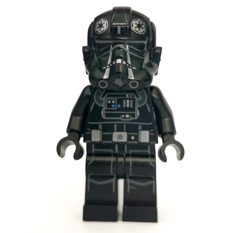 LEGO TIE Pilot, Printed Legs, Two Silver Stripes on Helmet, Silver Belt Pouches, Open Mouth (fig-001579)