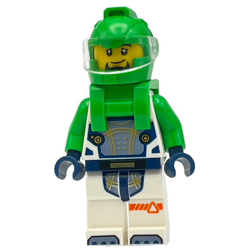LEGO Astronaut, White Spacesuit, Bright Green Backpack and Helmet, Goatee (fig-001606)