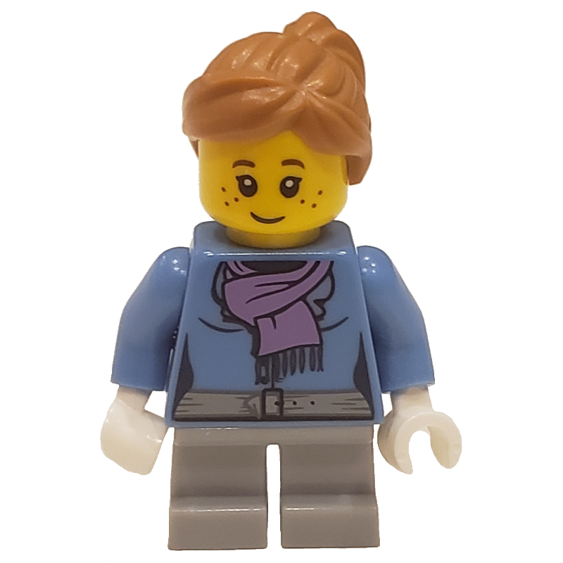 LEGO Girl, Medium Blue Jacket with Medium Lavender Scarf, Short Light Bluish Gray Legs (fig-001653)
