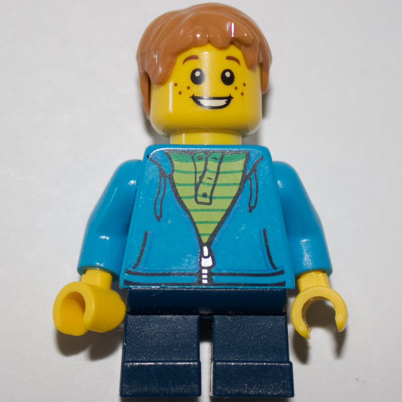 LEGO Boy, Open Dark Azure Hoodie with Zipper, Short Dark Blue Legs, Medium Dark Flash Hair (fig-001717)