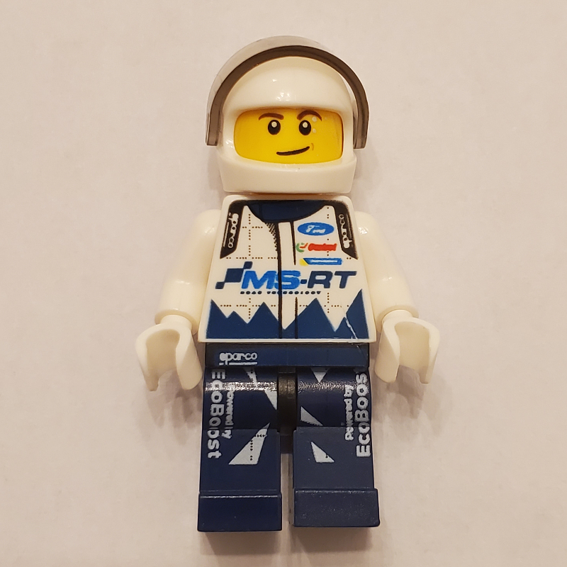 LEGO Race Driver, White Torso, Dark Blue Legs, White Helmet, Ford (fig-001727)