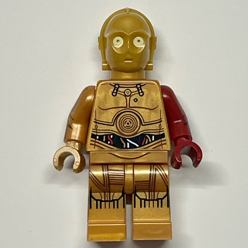 LEGO C-3PO, Pearl Gold, Colorful Wires, Printed Legs, Dark Red Left Arm (fig-001780)