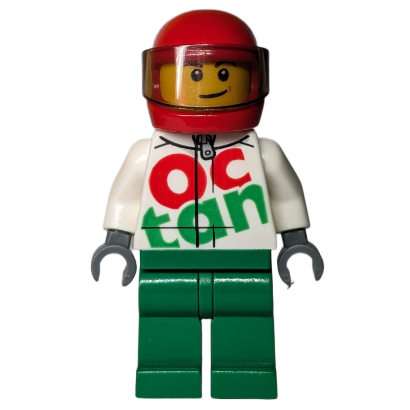 LEGO Racer Ray, White and Green Jumpsuit with Large 'Octan', Red Helmet with Visor (fig-001792)