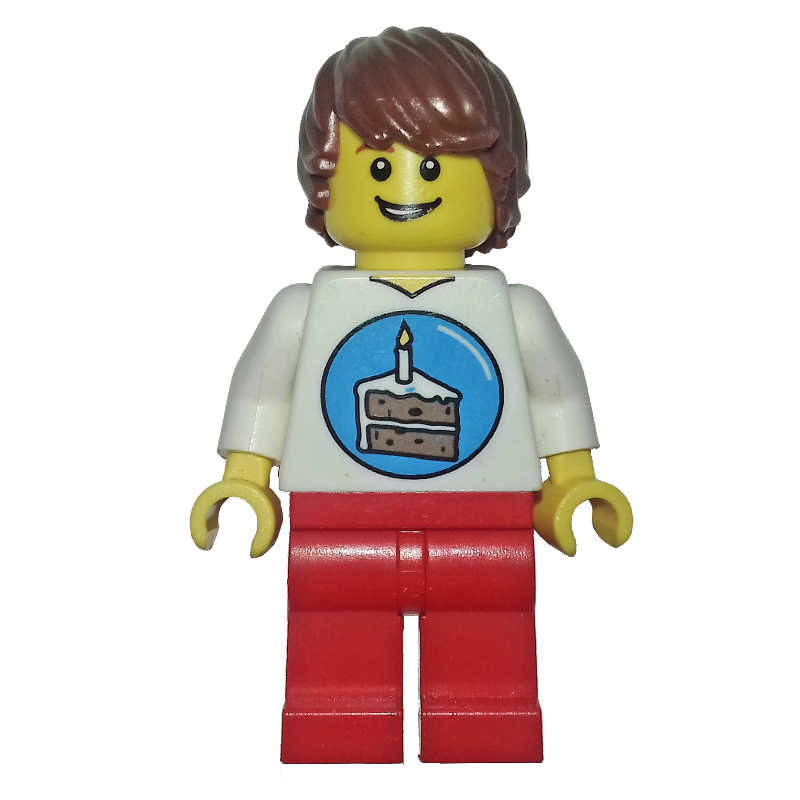 LEGO Birthday Boy - White Torso, Red Legs, Reddish Brown Hair (fig-001814)
