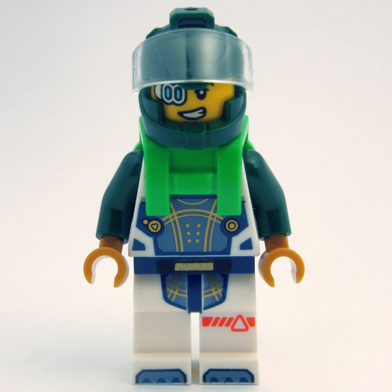 LEGO Astronaut, White Spacesuit, Bright Green Backpack, Dark Green Helmet, Eyepiece (fig-001877)