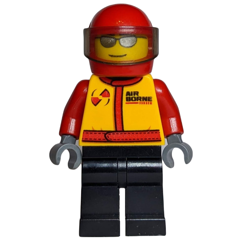 LEGO Pilot, Yellow Torso, Black Legs, Red Helmet (fig-001880)
