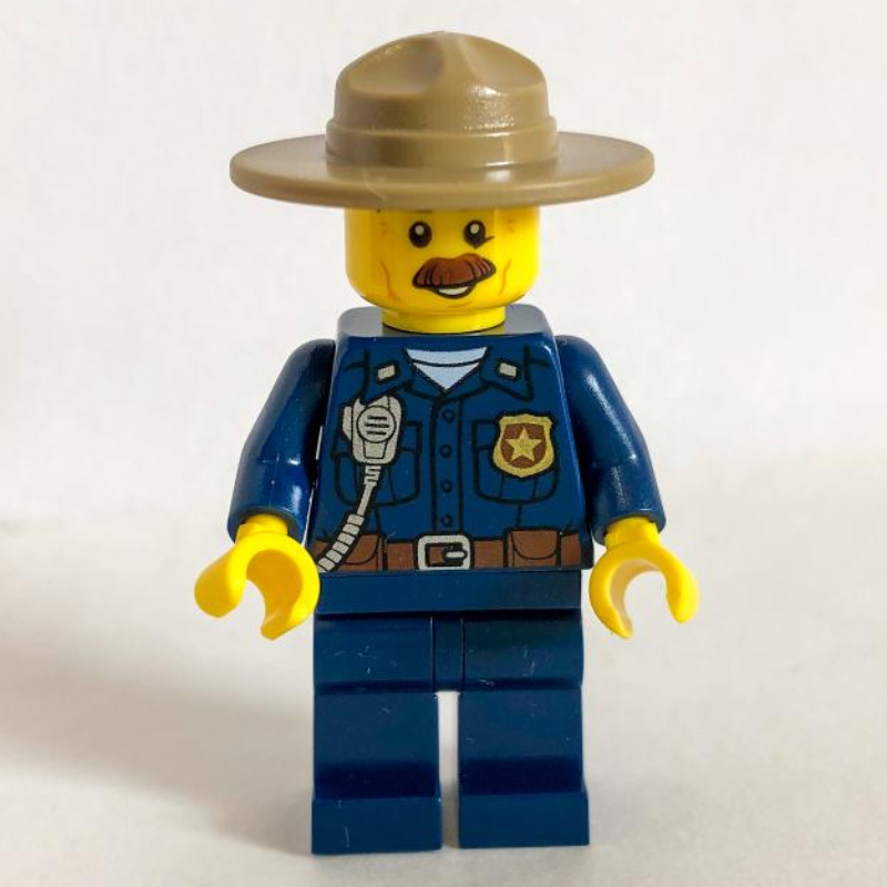 LEGO Mountain Police Chief, Dark Blue Shirt with Radio and Badge, Campaign Hat, Moustache (fig-001890)