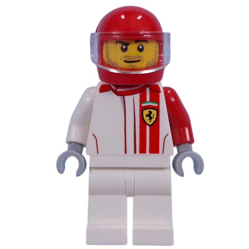 LEGO Race Driver, White Torso, White Legs, Red Helmet, Ferrari (fig-001920)