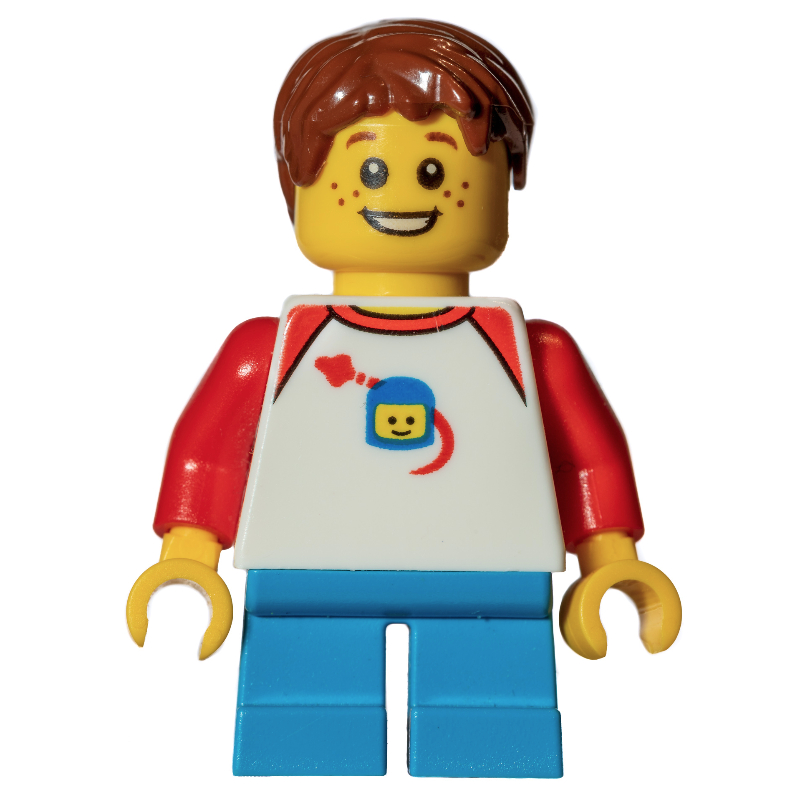 LEGO Kid, White Torso, Dark Azure Legs, Reddish Brown Hair (fig-002013)