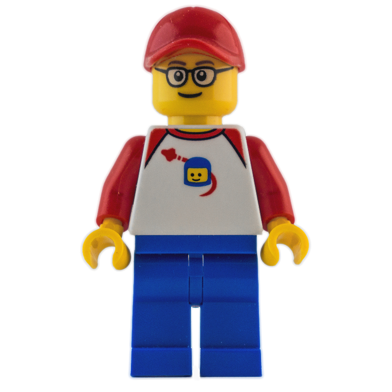 LEGO Man - White Torso, classic Space Logo, Blue Legs, Red Cap (fig-002063)