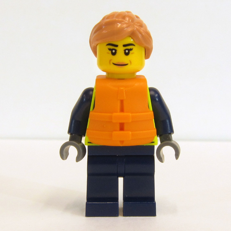 LEGO Police Officer, Vibrant Yellow Police Vest, Orange Life Jacket, Nougat Hair (fig-002090)